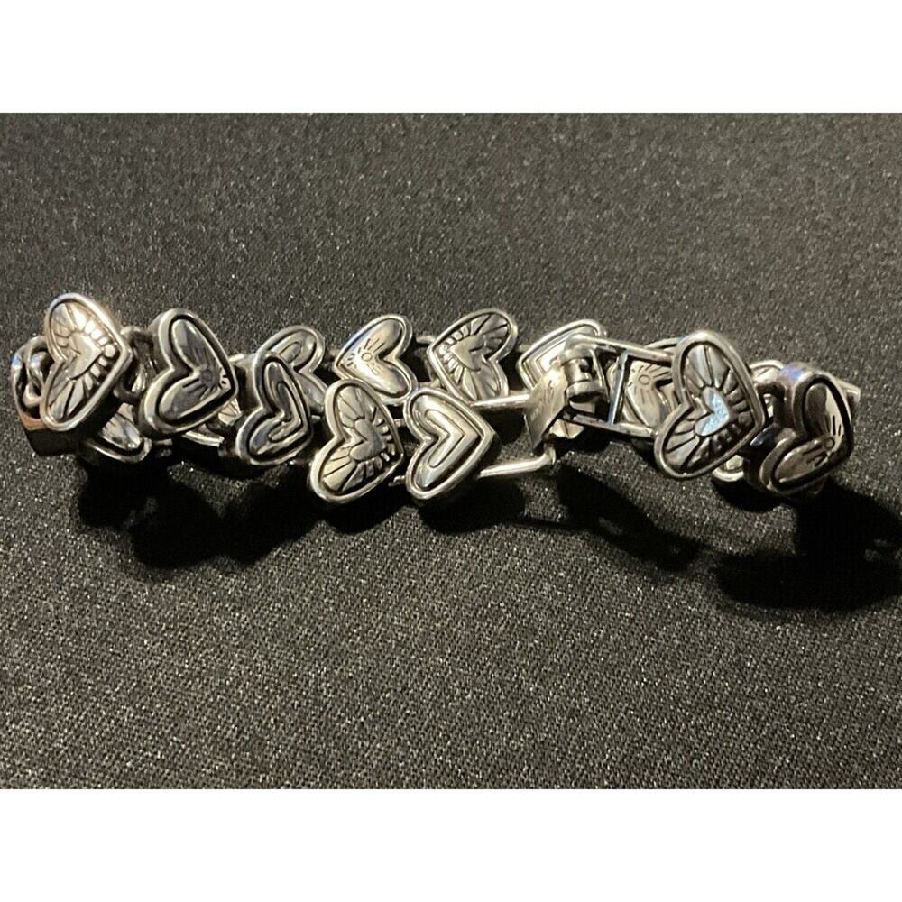 Brighton Heritage Heart Bracelet Silver Plated w/ Fold Over Clasp W/ Dust Bag